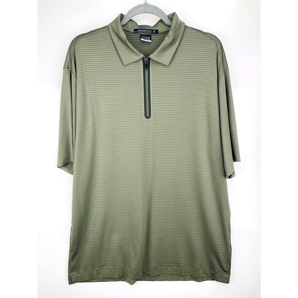 Nike Tiger Woods Platinum Golf Polo Size L Large Stripe Green Zip 336883-323